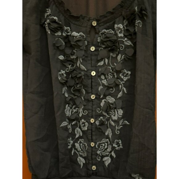 Abercrombie & Fitch Sheer Navy Blue 3D Embroidered Floral Blouse Small 1990s Y2K - Picture 2 of 4